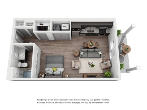 Floor plan for studio, 1 bath, 553 sqft